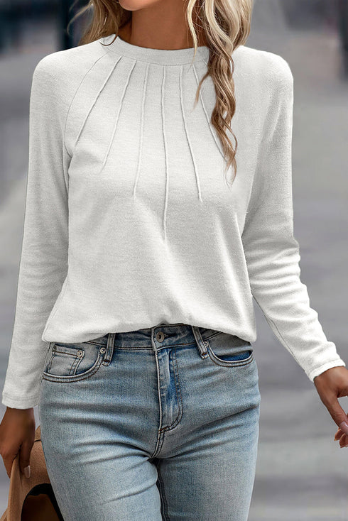 Soft Knit Seam Detail Curved Hem Raglan Top