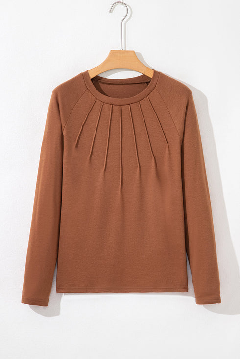 Soft Knit Seam Detail Curved Hem Raglan Top