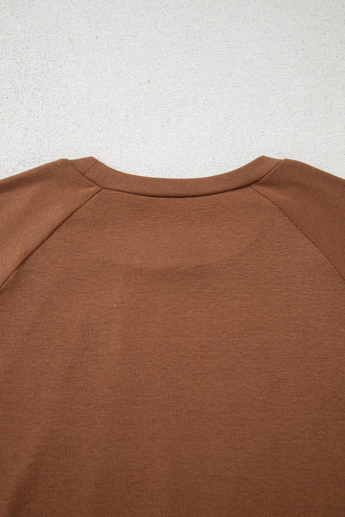 Soft Knit Seam Detail Curved Hem Raglan Top