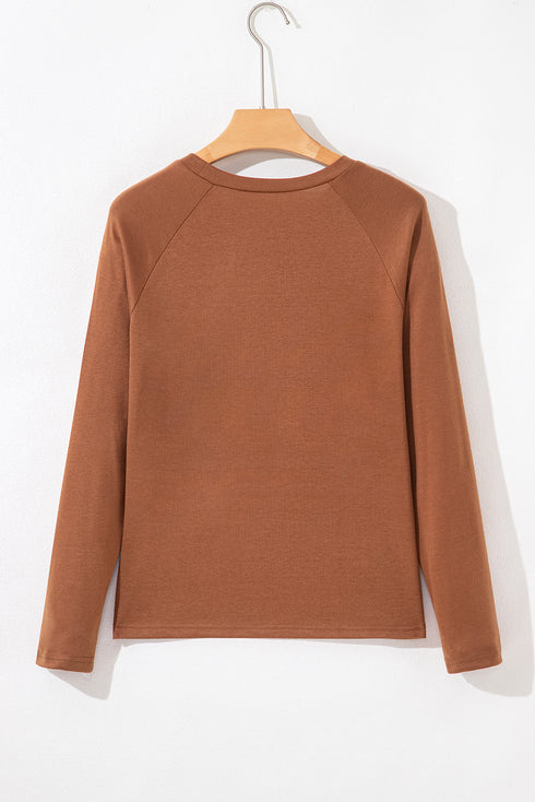 Soft Knit Seam Detail Curved Hem Raglan Top
