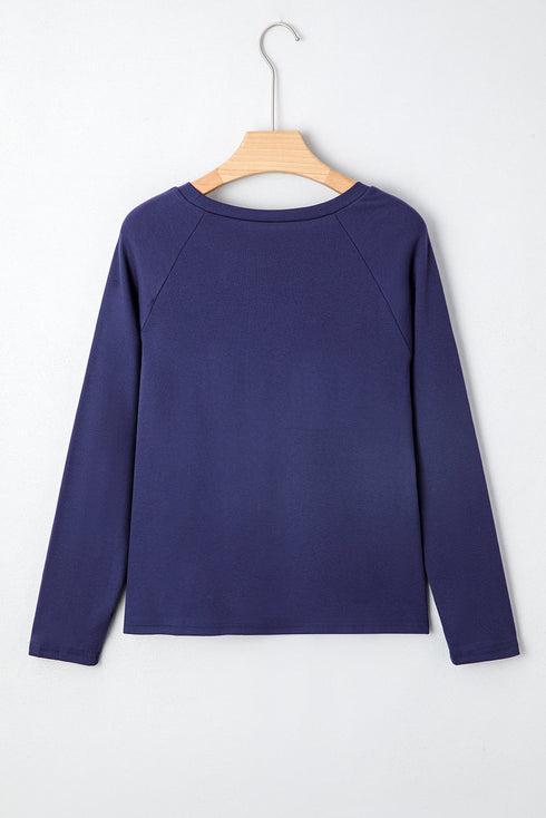 Soft Knit Seam Detail Curved Hem Raglan Top