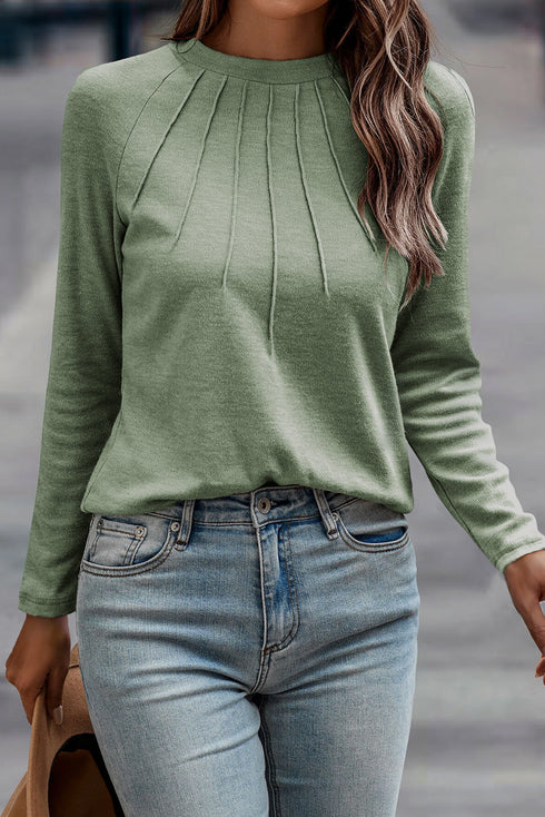 Soft Knit Seam Detail Curved Hem Raglan Top