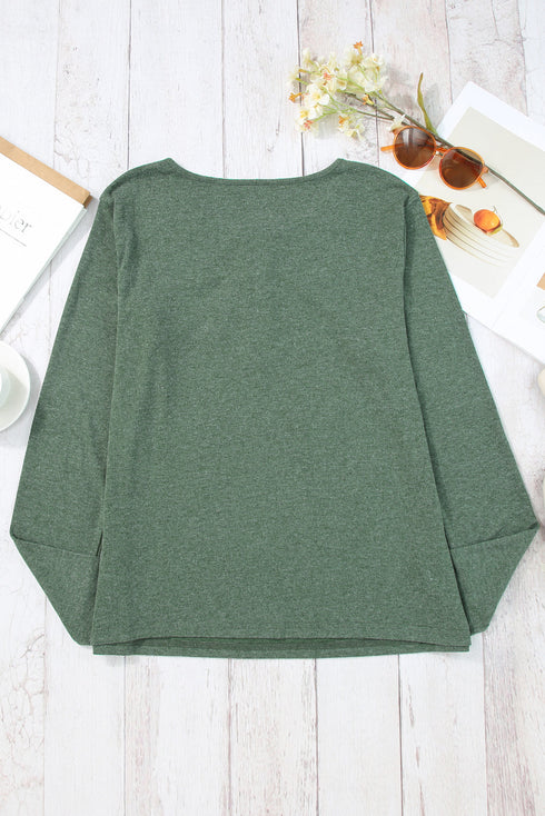 Soft Knit Snap Button Long Sleeve Henley Top