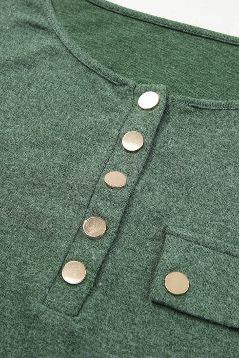 Soft Knit Snap Button Long Sleeve Henley Top
