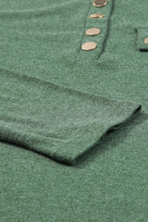 Soft Knit Snap Button Long Sleeve Henley Top