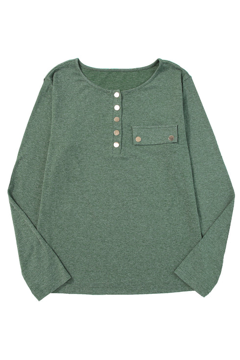 Soft Knit Snap Button Long Sleeve Henley Top
