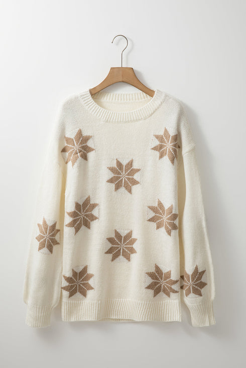 Soft Knit Snowflake Pattern Crew Neck Sweater