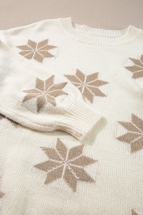 Soft Knit Snowflake Pattern Crew Neck Sweater