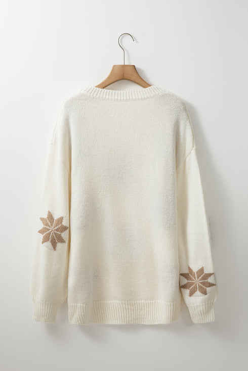 Soft Knit Snowflake Pattern Crew Neck Sweater