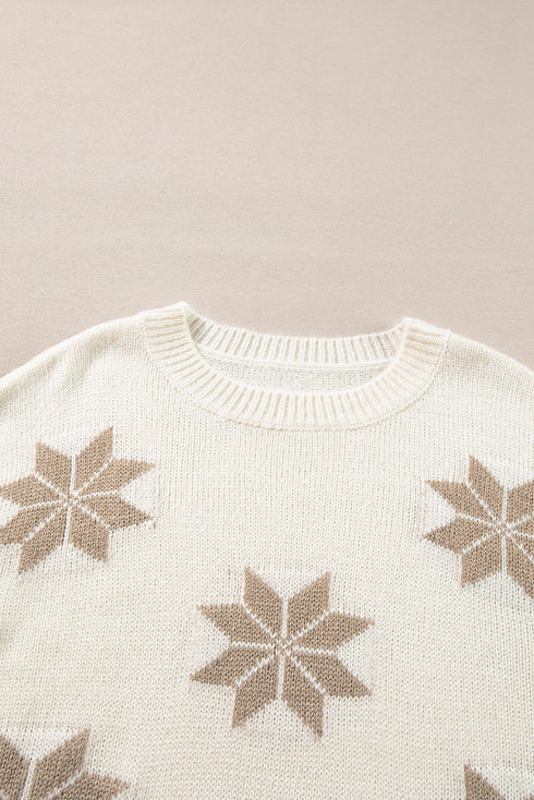 Soft Knit Snowflake Pattern Crew Neck Sweater