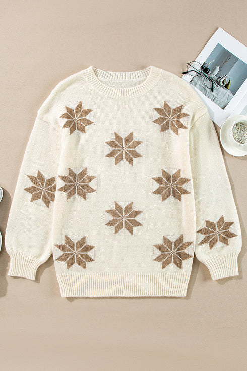 Soft Knit Snowflake Pattern Crew Neck Sweater