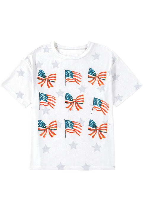 Soft Knit Starry Flag Bow Graphic Short Sleeve Tee