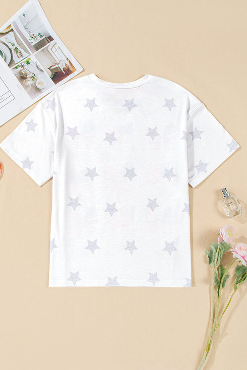 Soft Knit Starry Flag Bow Graphic Short Sleeve Tee