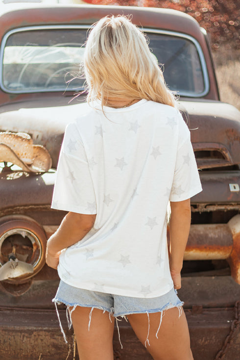 Soft Knit Starry Flag Bow Graphic Short Sleeve Tee