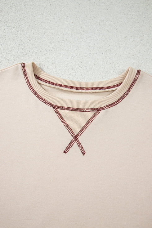 Soft Knit Stripe Sleeve Patchwork Pocket Top