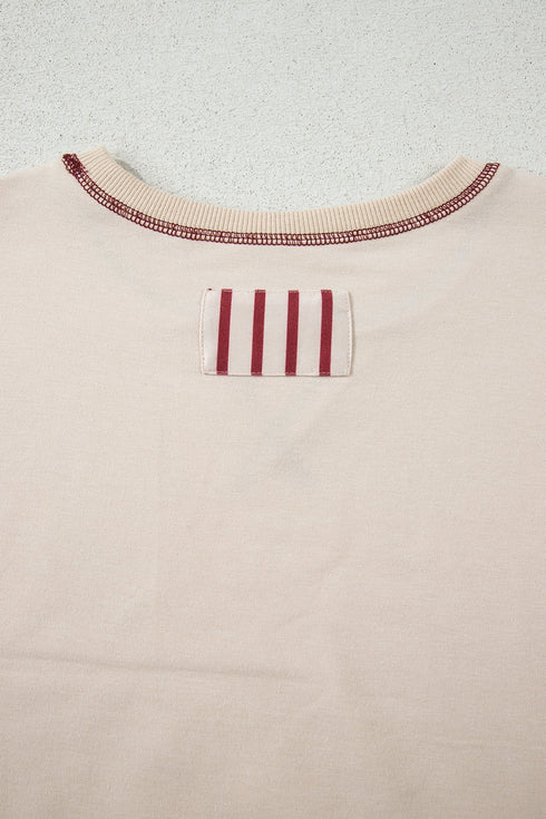 Soft Knit Stripe Sleeve Patchwork Pocket Top