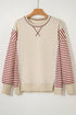 Soft Knit Stripe Sleeve Patchwork Pocket Top