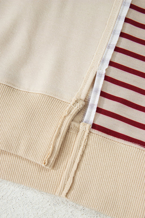 Soft Knit Stripe Sleeve Patchwork Pocket Top