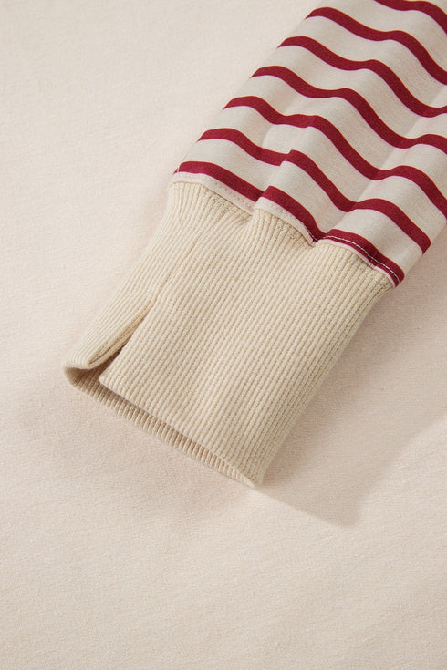 Soft Knit Stripe Sleeve Patchwork Pocket Top