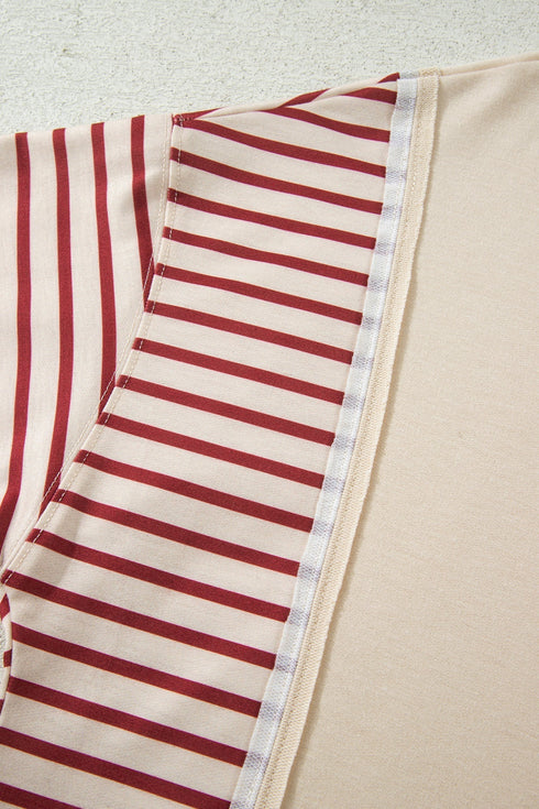 Soft Knit Stripe Sleeve Patchwork Pocket Top