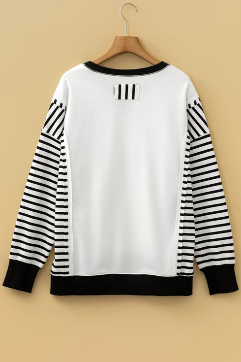 Soft Knit Stripe Sleeve Patchwork Pocket Top