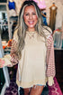 Soft Knit Stripe Sleeve Patchwork Pocket Top