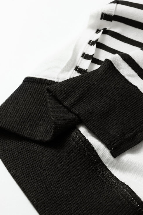 Soft Knit Stripe Sleeve Patchwork Pocket Top