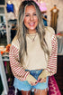 Soft Knit Stripe Sleeve Patchwork Pocket Top