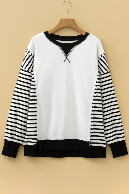 Soft Knit Stripe Sleeve Patchwork Pocket Top