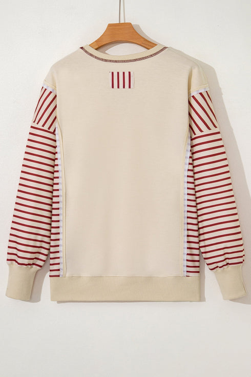 Soft Knit Stripe Sleeve Patchwork Pocket Top
