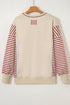 Soft Knit Stripe Sleeve Patchwork Pocket Top