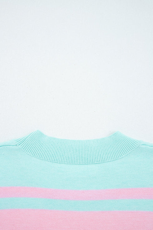 Soft Knit Striped Balloon Sleeve Crew Neck Sweater