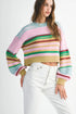 Soft Knit Striped Balloon Sleeve Crew Neck Sweater