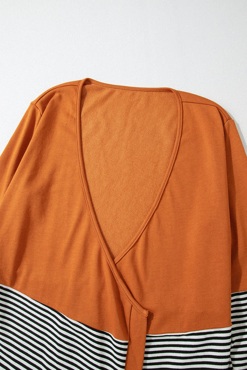 Soft Knit Striped Color Block Open Front Cardigan