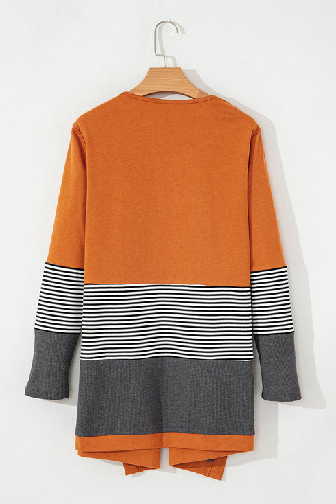 Soft Knit Striped Color Block Open Front Cardigan