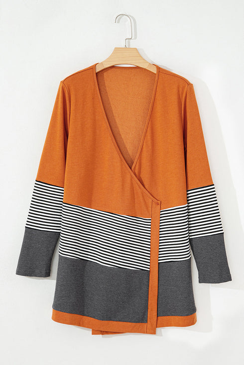 Soft Knit Striped Color Block Open Front Cardigan
