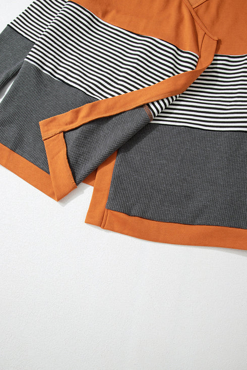 Soft Knit Striped Color Block Open Front Cardigan
