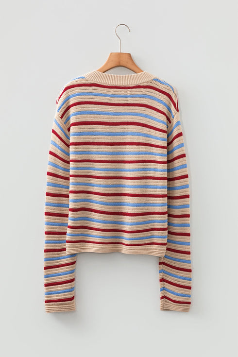 Soft Knit Striped Crew Neck Pullover Sweater
