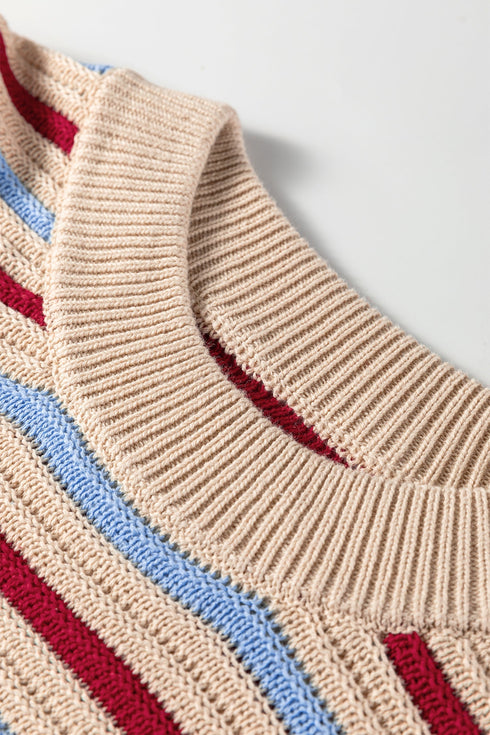 Soft Knit Striped Crew Neck Pullover Sweater