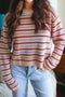 Soft Knit Striped Crew Neck Pullover Sweater