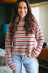Soft Knit Striped Crew Neck Pullover Sweater