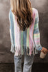 Soft Knit Striped Fringe Hem Pullover Sweater