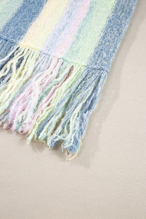 Soft Knit Striped Fringe Hem Pullover Sweater