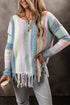 Soft Knit Striped Fringe Hem Pullover Sweater