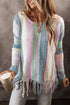 Soft Knit Striped Fringe Hem Pullover Sweater