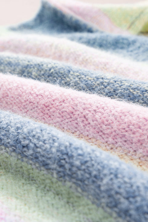 Soft Knit Striped Fringe Hem Pullover Sweater