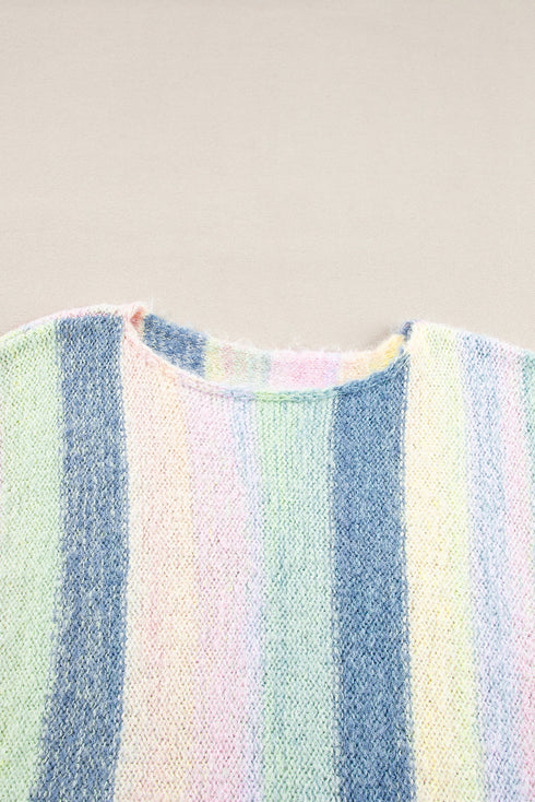 Soft Knit Striped Fringe Hem Pullover Sweater