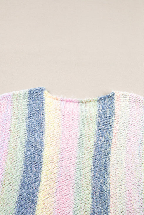 Soft Knit Striped Fringe Hem Pullover Sweater