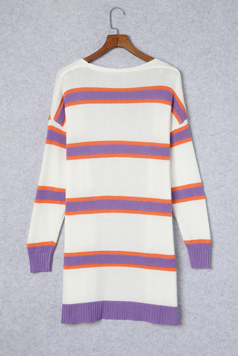 Soft Knit Striped Open Front Longline Cardigan