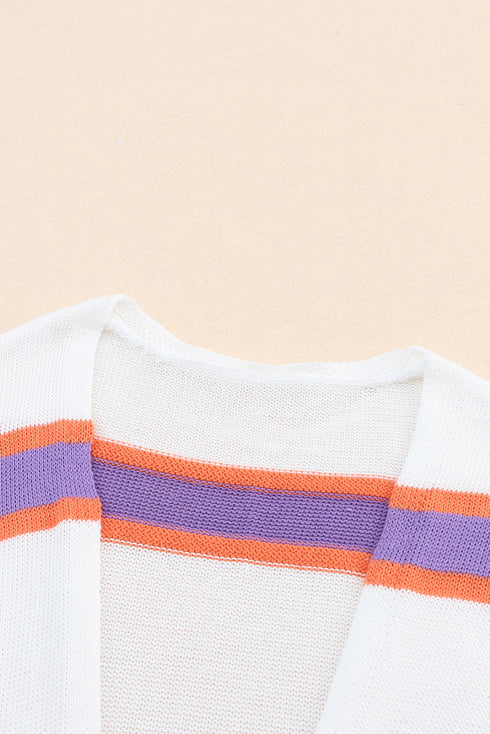 Soft Knit Striped Open Front Longline Cardigan